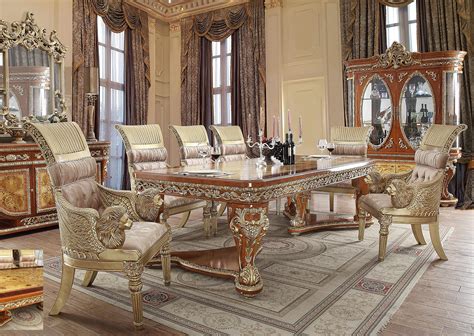 Luxury Dining Room Set 8 Pcs Carved Wood Homey Design Hd 8024 Hd 8024
