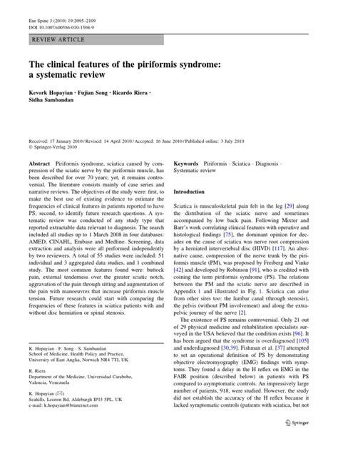 The Clinical Features Of The Piriformis Syndrome A Systematic Review Pdf Medical Diagnosis