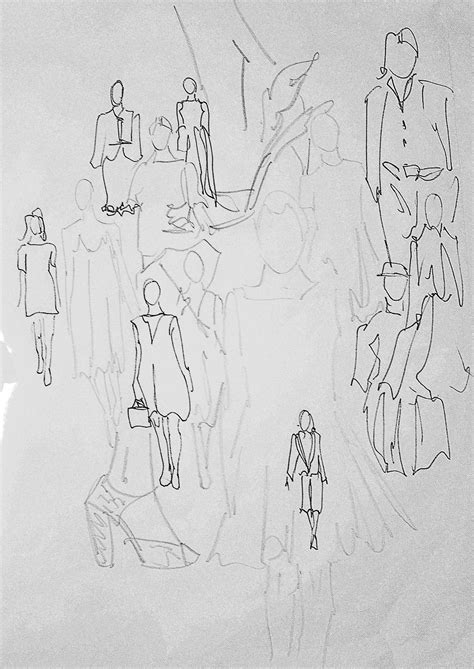A Drawing Of People Walking Down The Street