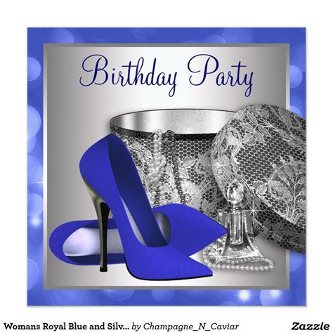 Royal Blue Silver Birthday Party Invitation In 2020