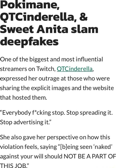 Pokimane QTCinderella Sweet Anita Slam Deepfakes One Of The Biggest And Most Influential