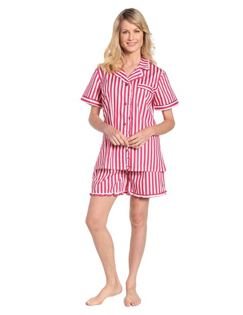 Womens Premium 100 Cotton Poplin Sort Pajama Set With Ruffles Noble