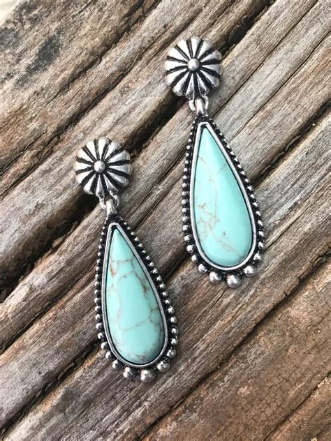 Western Teardrop Earrings Turquoise And Tequila Southern Jewelry