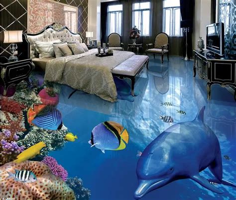 3d Floor Mural Wallpape Tropical Fish Dolphins 3d Floor Tiles