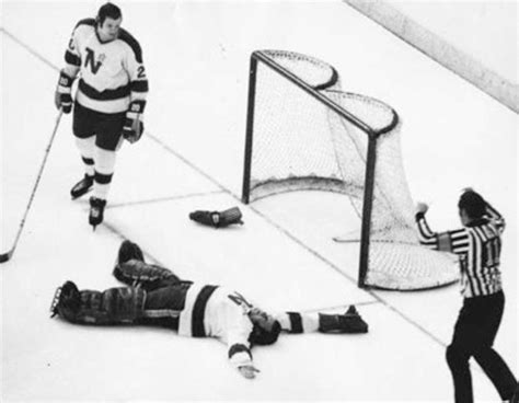 gump worsley knocked out cold by a slapshot after getting treated in the locker room with ice
