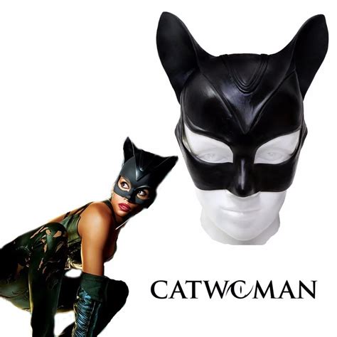 Black Catwoman Mask Cosplay Prop Adult Superhero Soft Latex Half Face Ear Mask In Costume