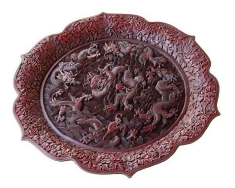 Cinnabar Large Chinese Cinnabar Lacquer Dragon Dish Qianlong Mark