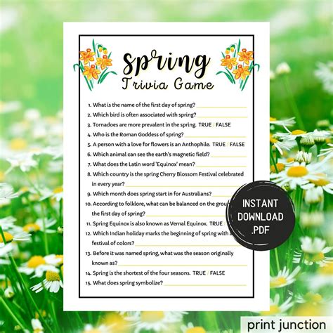 Spring Trivia Game Printable Spring Games Springtime Etsy