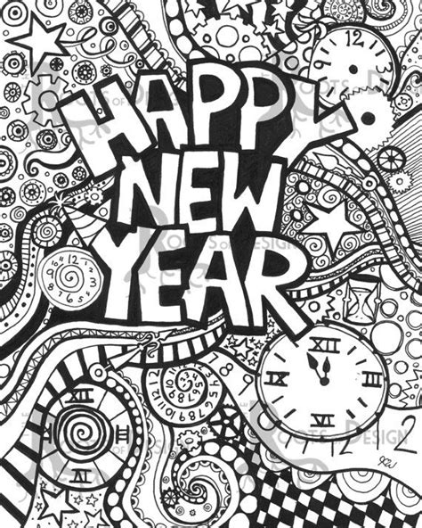 Instant Download Coloring Page Happy New Year Art Print Zentangle