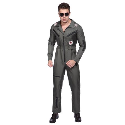 Top Gun Mens Aviator Costume Pilot Flight 80s Film Suit Pete Mitchell