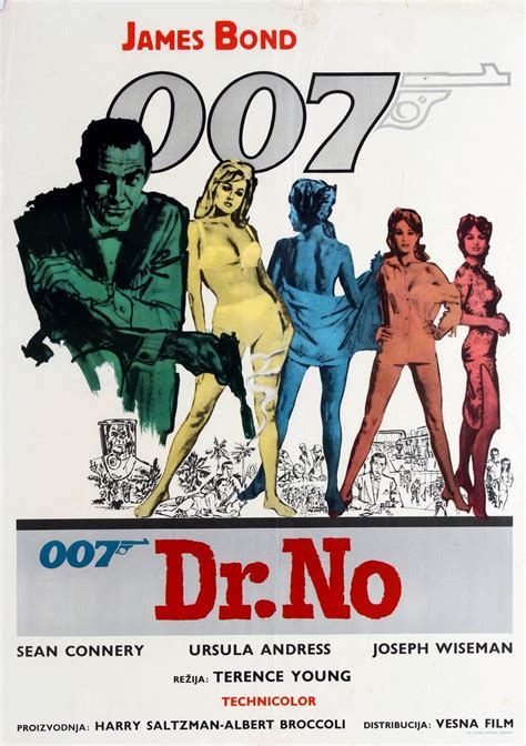 Unknown Original Vintage James Bond Movie Poster For Dr No Starring