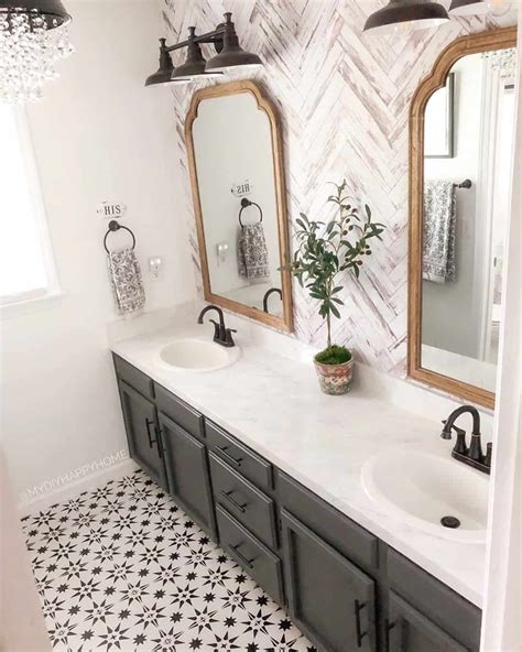 The two mirrors on the front doors appear as one larger mirror for a design that integrates easily into any bath or powder room. Farmhouse Bathroom Ideas in 2020 | Bathroom mirrors diy ...