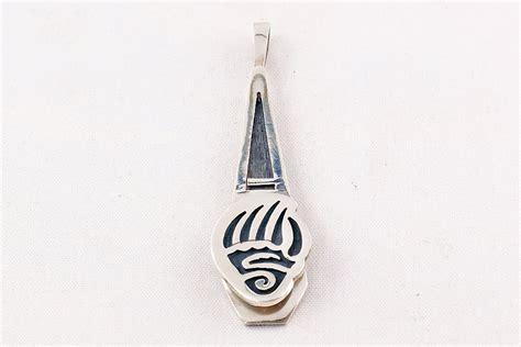 Hopi Overlay Sterling Silver Bear Paw Pendant By Sue Honie Turquoise