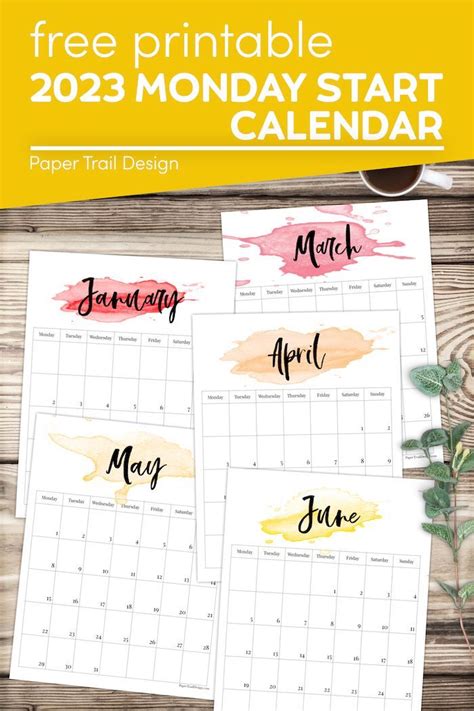 2023 Monday Start Watercolor Calendar Paper Trail Design In 2022