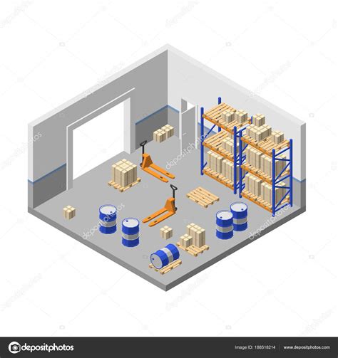 Vector 3d Isometric Storage Factory Warehouse Storehouse Stock Vector