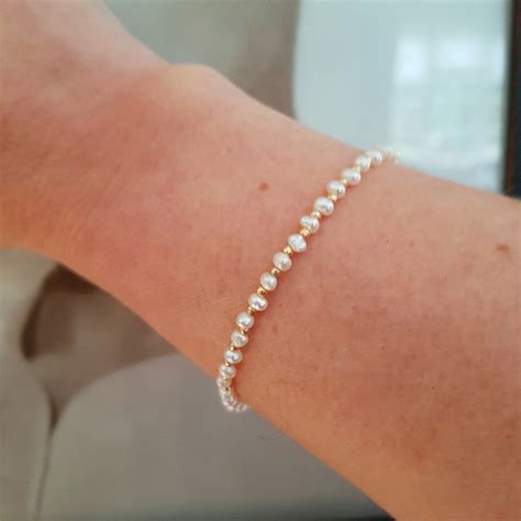 Tiny Freshwater Pearl Bracelet K Gold Fill Or Sterling Silver Mm