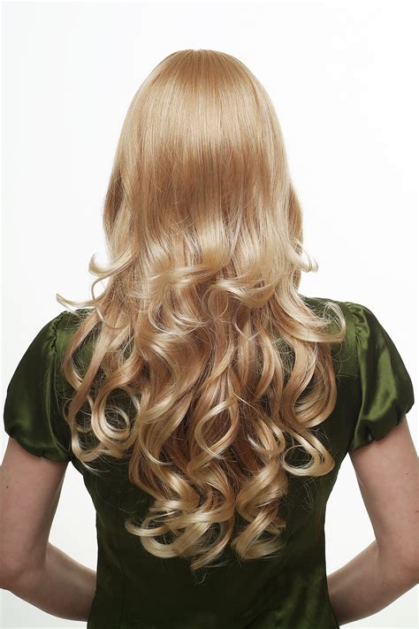 Perücke heller blond-mix Locken lang wig Kopfhautimitat Scheitel 60 cm