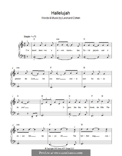 Hallelujah For Piano By L Cohen Sheet Music On Musicaneo