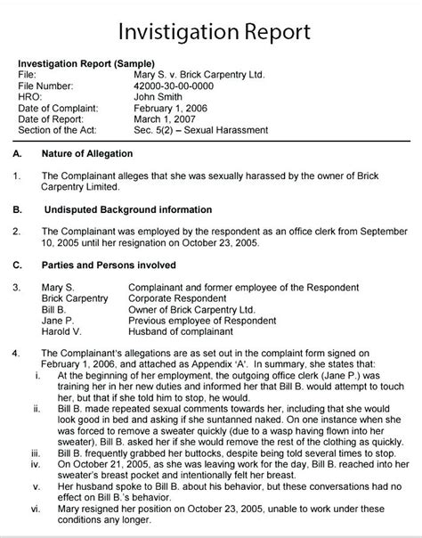 Workplace Investigation Report Template 9 Templates Example