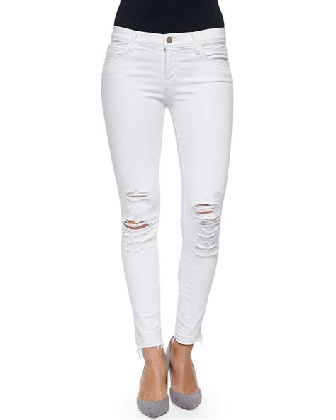 J Brand Low Rise Skinny Crop Jeans In White Lyst