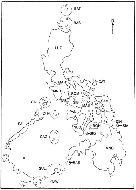 Detailed map of philippines, black and white. Map of the Philippine archipelago indicating islands ...