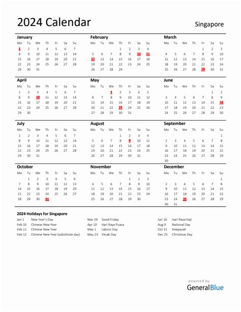 Standard Holiday Calendar For 2024 With Singapore Holidays