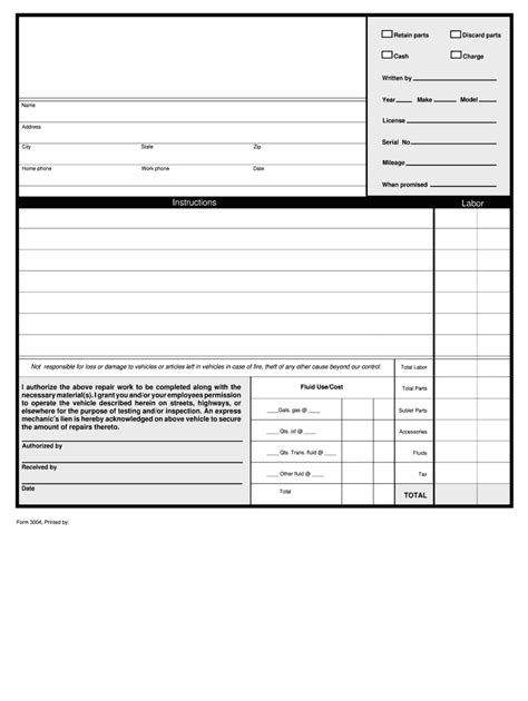 Automotive Work Order Template Fill Online Printable Pertaining To
