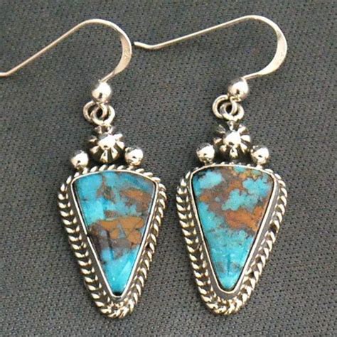 Sterling Silver And Pilot Mtn Turquoise Earrings By Ruth Ann Begay