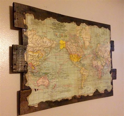 antique world map  reclaimed wood