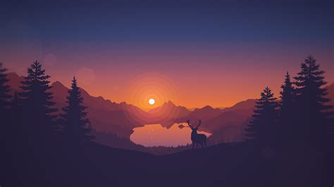 Sunset Drawing Animals Lake Landscape Deer Artwork Silhouette