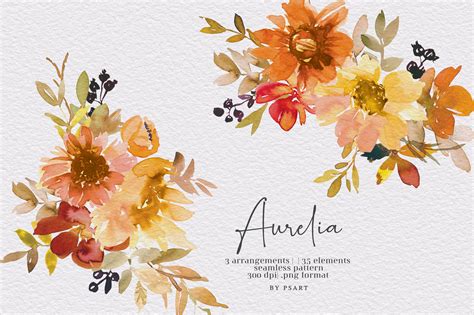 Watercolor Autumn Floral Clipart By Patishop Art Thehungryjpeg