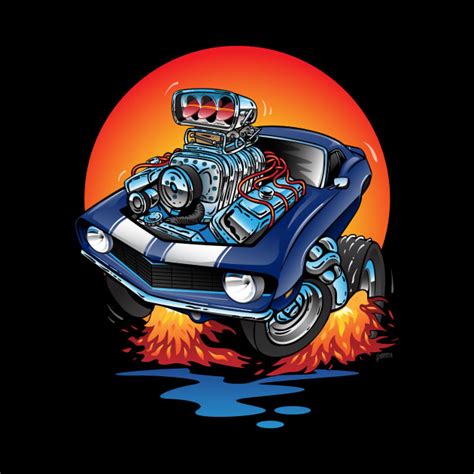 Classic Sixties Hot Rod Muscle Car Cartoon By Jeff Hobrath Bubble Free