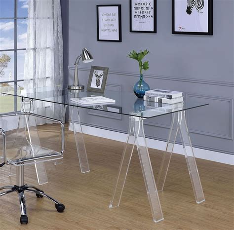 Acrylic Home Office Desk With Glass Top By Coaster