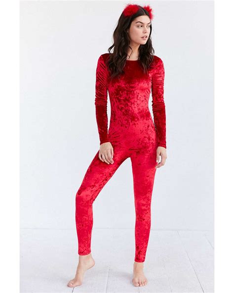 Out From Under Crushed Velvet Catsuit In Red Lyst