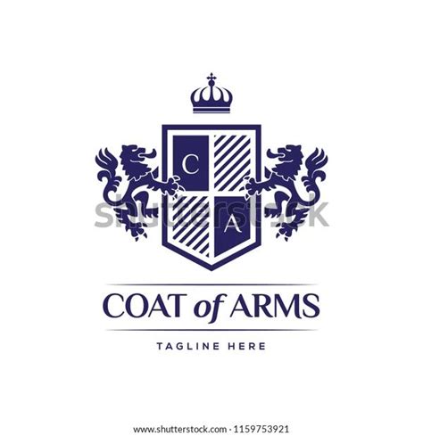 Coat Of Arms Emblem With Lions And Crown On The Shield Logo Design