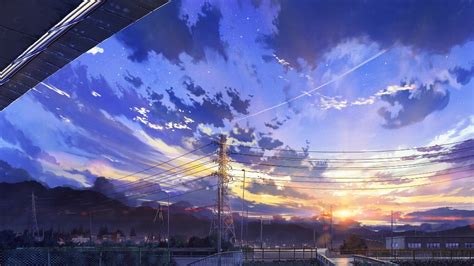 Download X Anime Landscape Scenery Clouds Stars Buildings Wallpapers For Widescreen