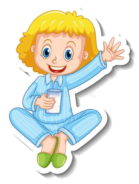 Sticker Template With A Little Girl In Pajamas Costume Isolated Stock