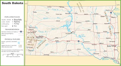 South Dakota highway map - Ontheworldmap.com