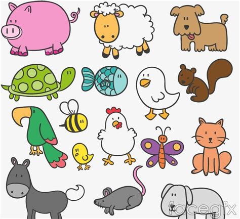 16 Flat Cartoon Animal Design Vector Doodle Drawings Doodle Art