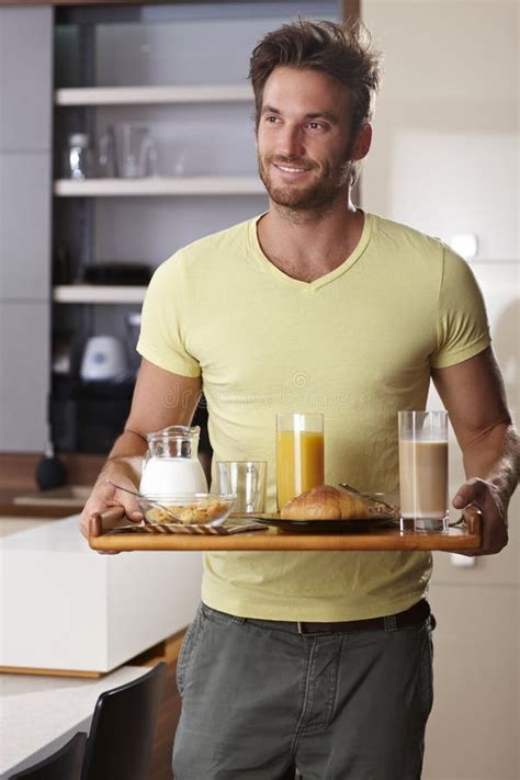 Handsome Man Serving Breakfast For Two Stock Photo Image Of Face