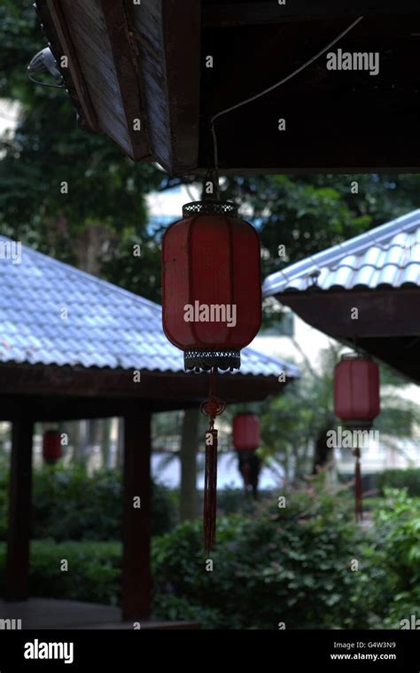 Chinese Hanging Red Lamps In Traditional Huts Stock Photo Alamy