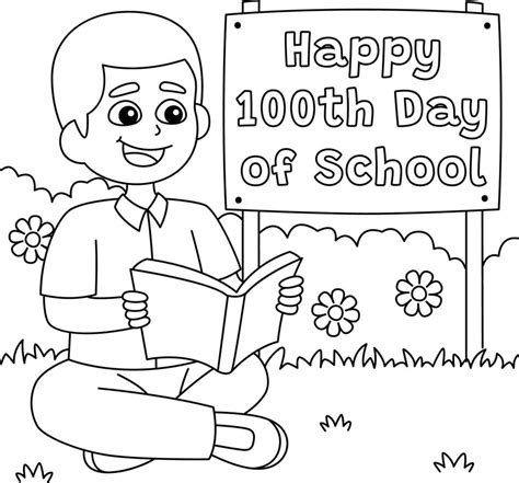 100º Dia De Escola Estudante Lendo Livro Para Colorir 14329682 Vetor No