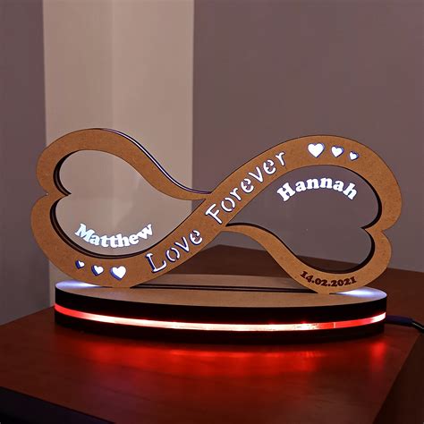 Personalised Wooden Infinity Led Light For Valentines Etsy