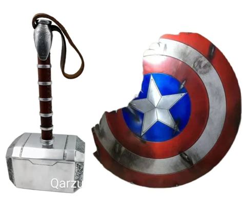 Captain America Broken Shield Thor Hammer Battle Damage Style Metal