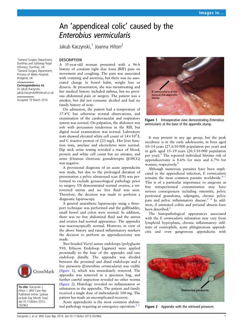 Pdf An Appendiceal Colic Caused By The Enterobius Vermicularis
