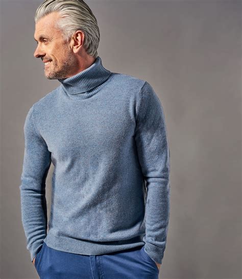 Blue Marl Pure Cashmere Polo Neck Jumper Woolovers Au