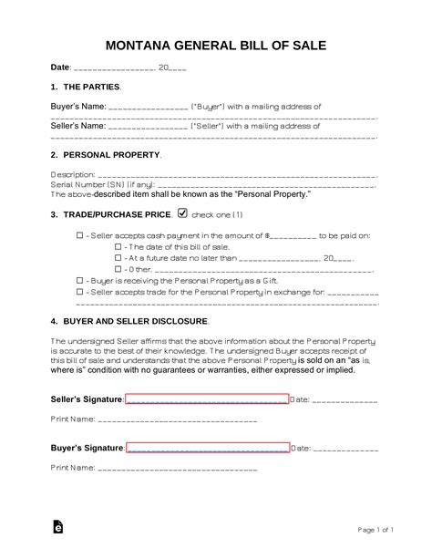 Free Montana General Bill Of Sale Form Word Pdf Eforms