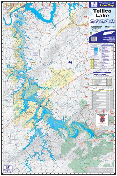 Tellico Lake Waterproof Map 1728 Kingfisher Maps Inc