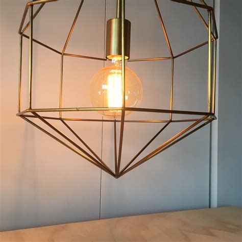 Gold geometric pendant light chandelier polyhedron industrial. Gold Geometric Cage Pendant Light | Chairish