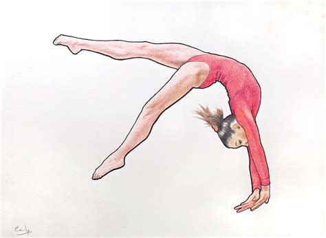 Drawing Gymnast Coloured Pencils Graphite And Ink 38 X 28 Cms